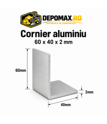 Cornier aluminiu 60 x 40 x 2 mm, 6 metri (EN AW-6060) Cornier aluminiu 60 x 40 x 2 mm, 6 metri (EN AW-6060)